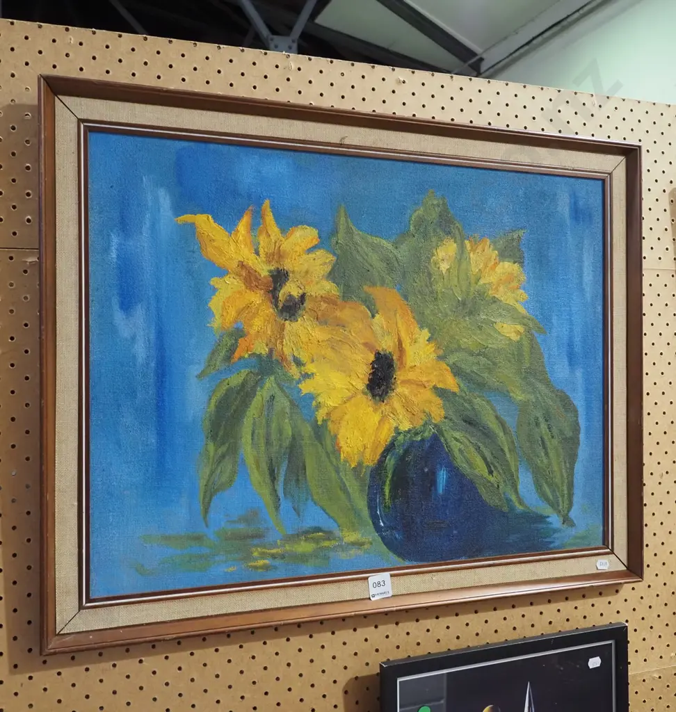 framed oil on board - still life sunflowers Image 1++