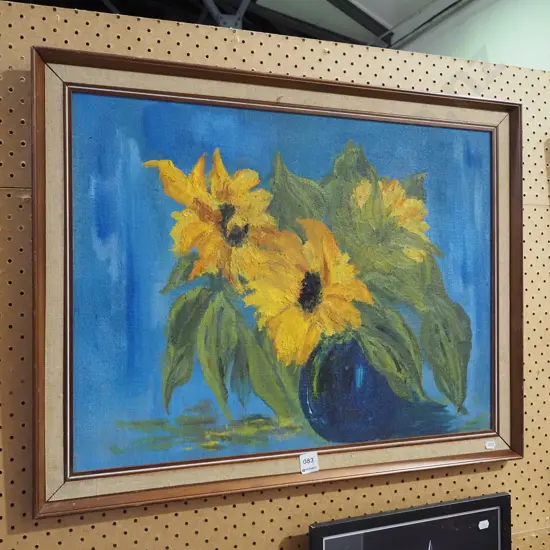 framed oil on board - still life sunflowers