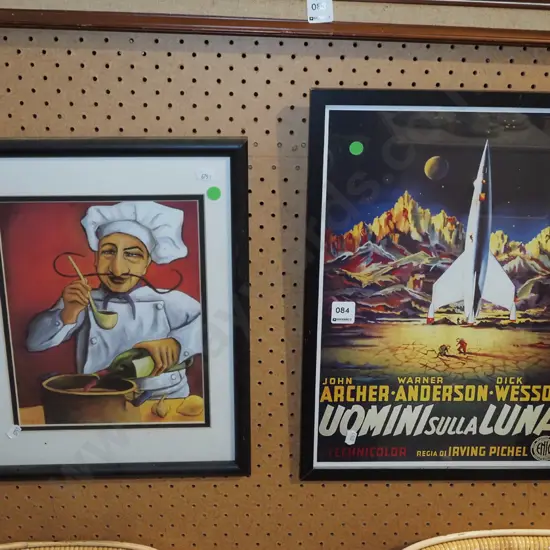 framed reproduction movie print, chef print - green dots