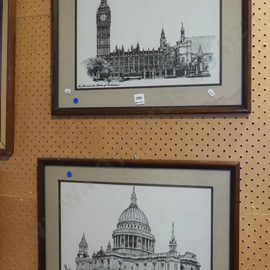 2x framed prints - houses of parliament, Westminster Cathedral