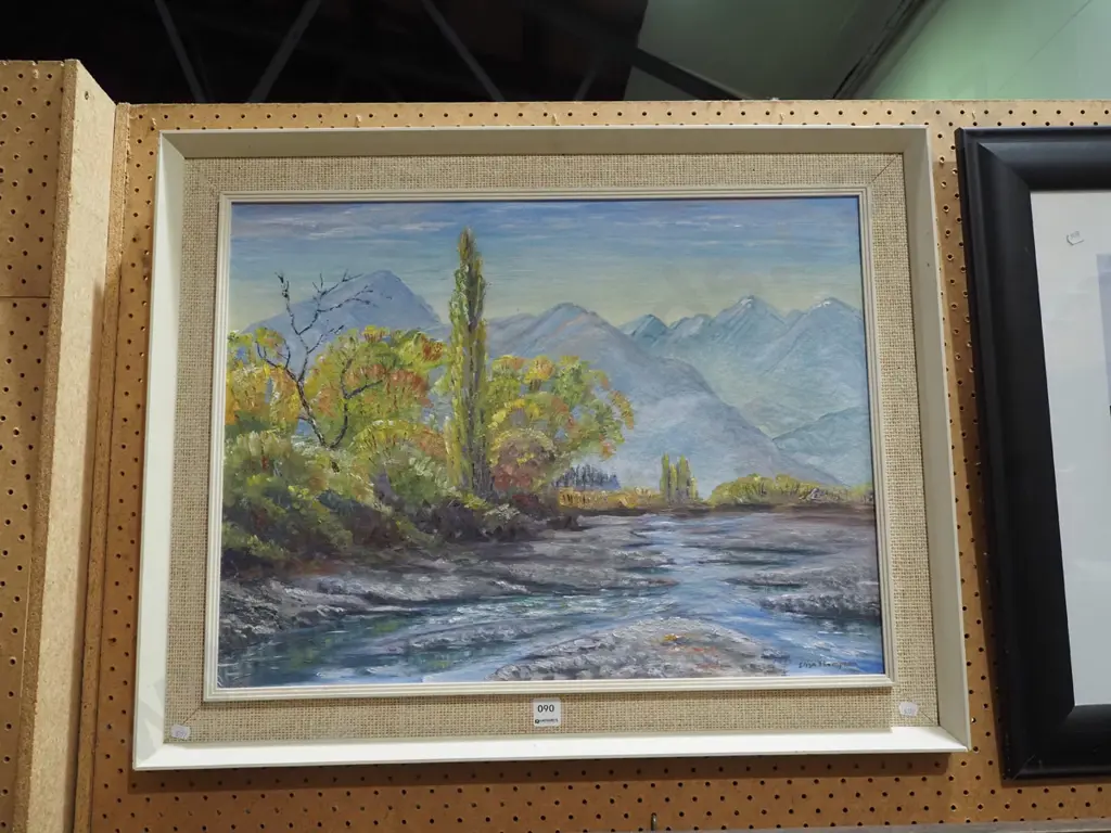 framed oil - stream and mountain scene Image 1++