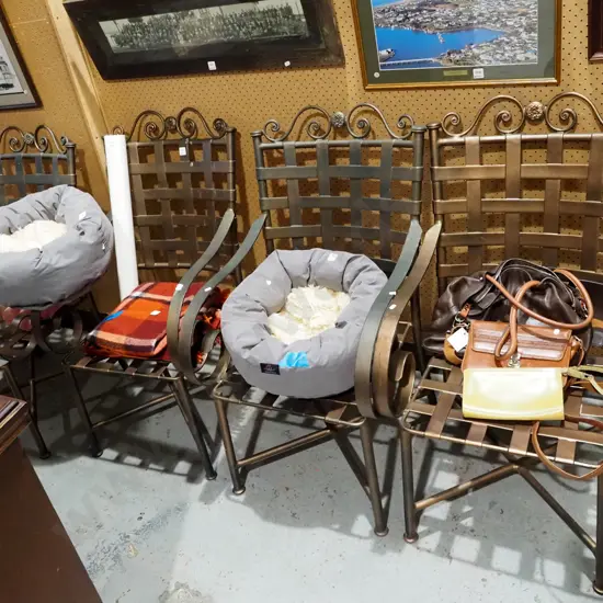 4x metal patio armchairs