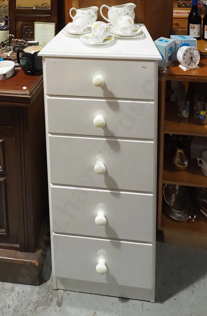 mdf melteca 5 drawer tall boy H1020 W420 D400 Image 1++