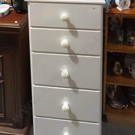 mdf melteca 5 drawer tall boy H1020 W420 D400