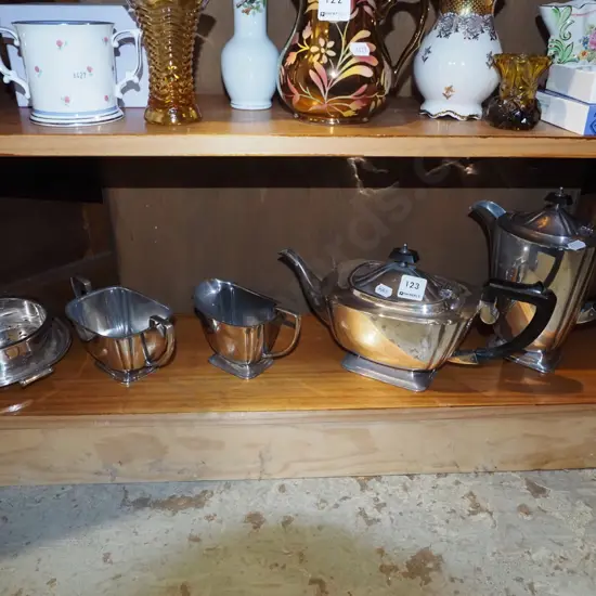 plated ware, cooffee pot, creamers etc