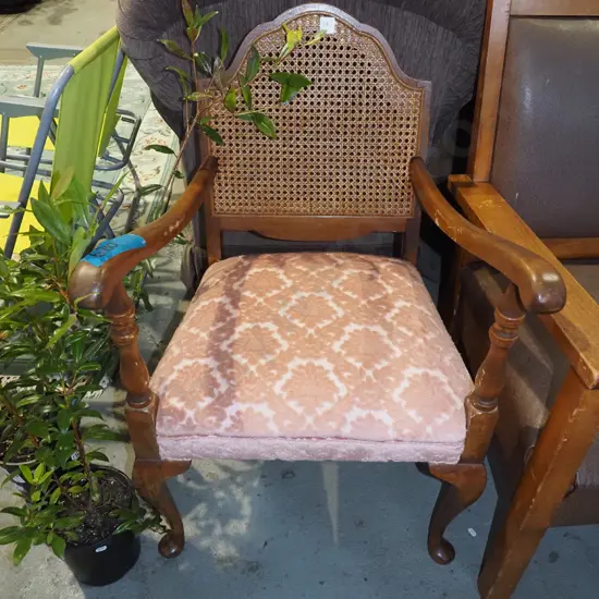mahogany cab leg bergere backed and upholstered armchair