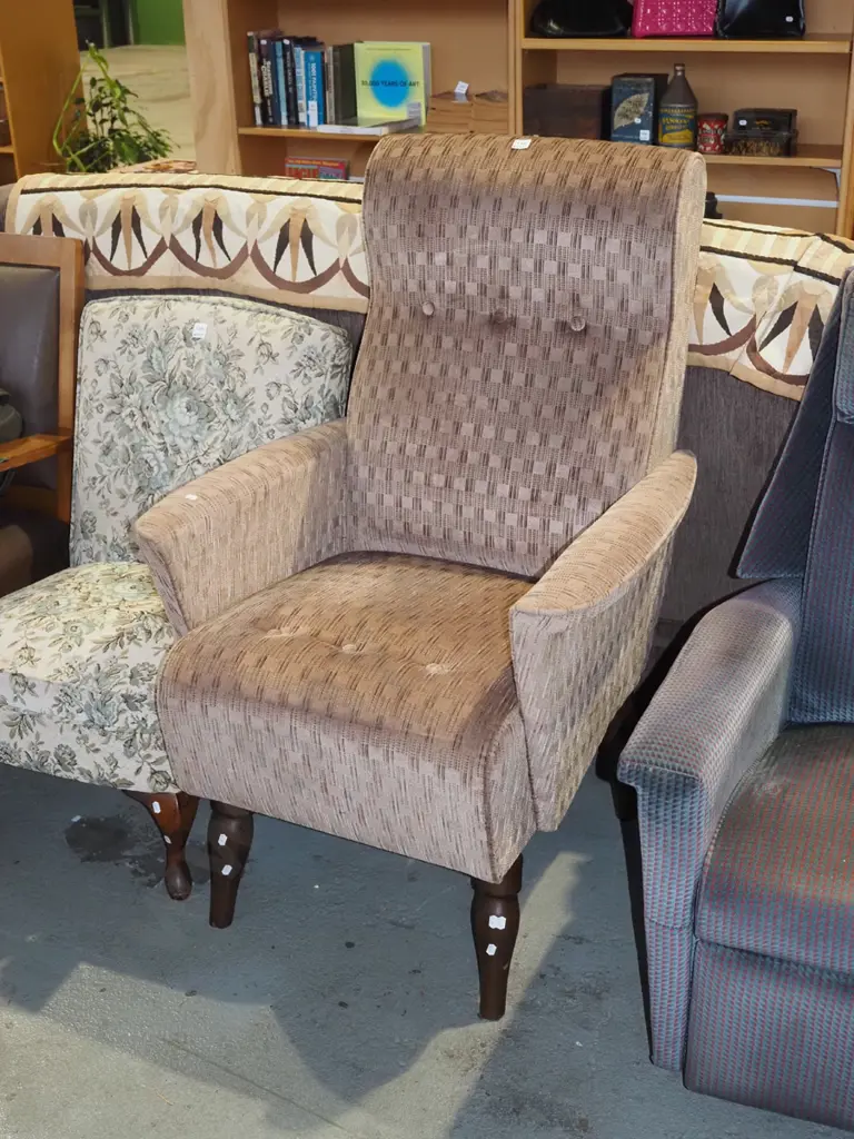 brown deep buttoned invalids chair Image 1++