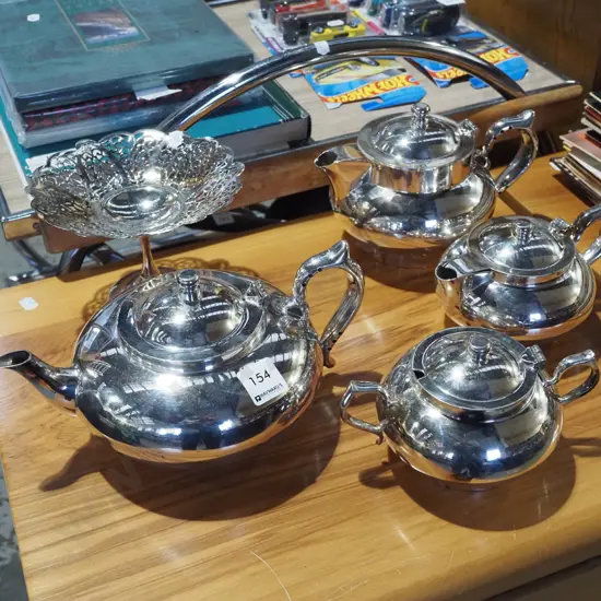 plated ware comport, teapots, sugar 