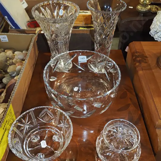 cut crystal vases, bowls, jam pot Tallest vase H210