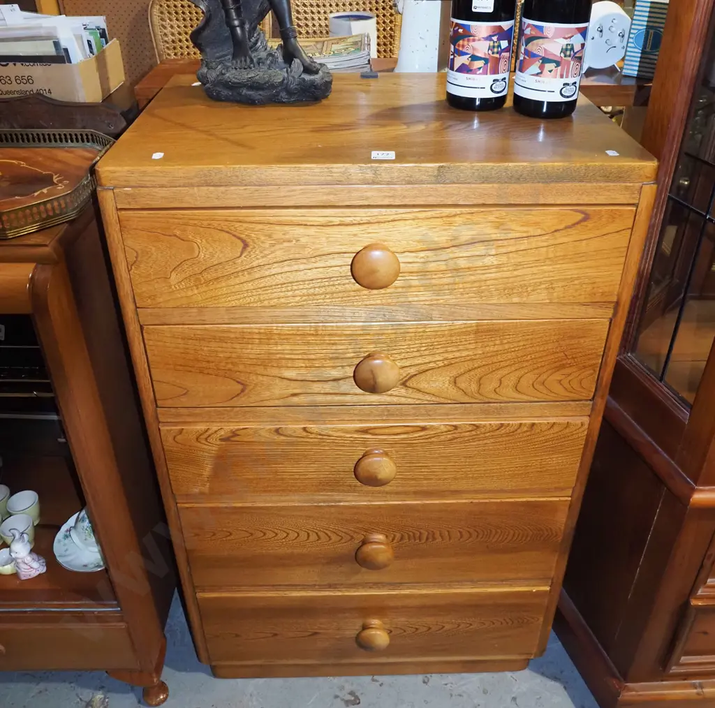 oak 5 drawer tallboy H960 W600 W420 Image 1++
