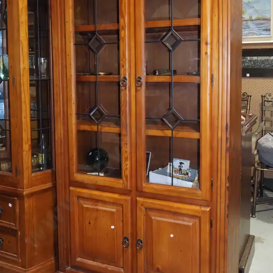 pine display cabinet 2 solid and 2 leadlight doors H1805 W1010 D360