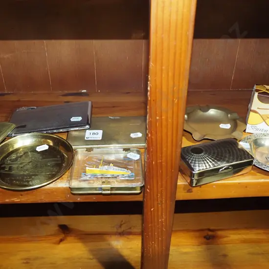 shelf; trinket boxes, ashtrays, cigarette tins etc