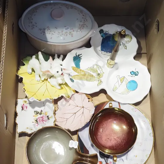 box; lidded casserole, retro segmented serving dish, Temuka soup bowls etc
