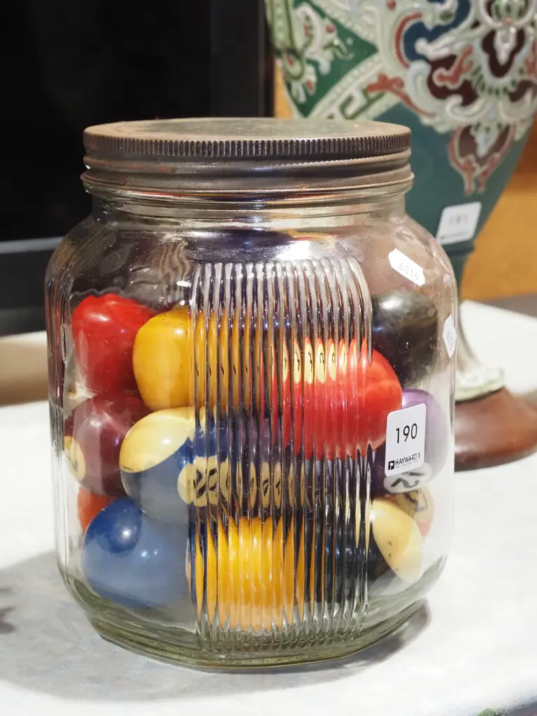 vintage glass jar of pool balls Image 1++
