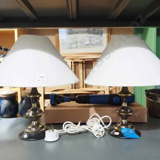2x brass based table lamps - damage to 1 shade