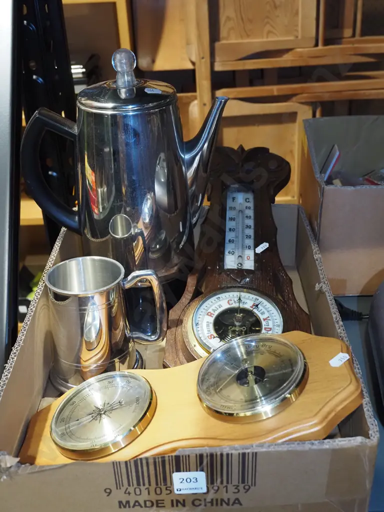 box; coffee perc, beer stein, barometer/thermometer etc Image 1++