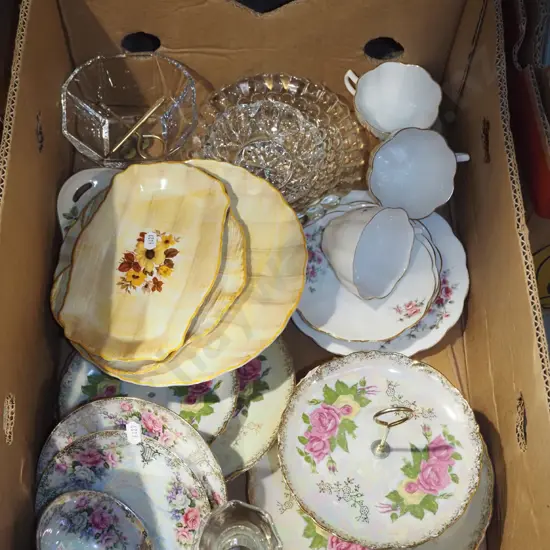 box; cups, saucers, plates etc