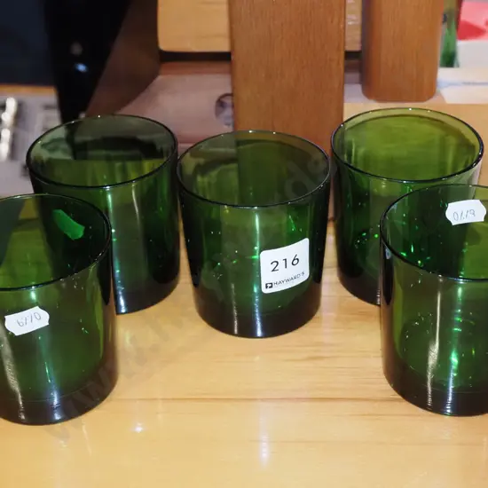 5x green glass tumblers