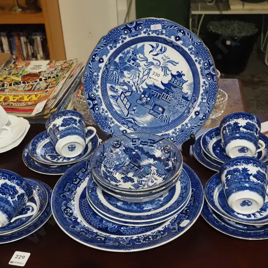 willow plates, bowls, cups etc