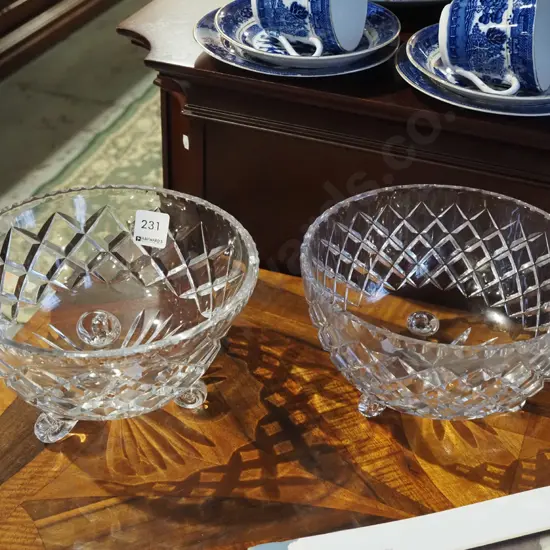 2x cut crystal footed bowls