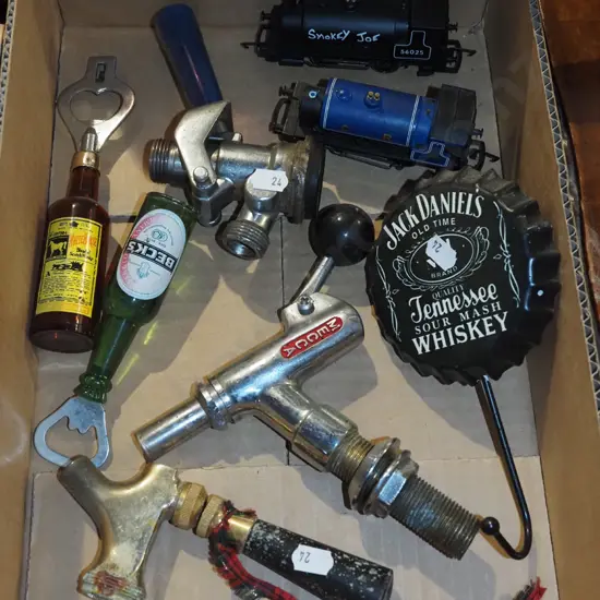 box; bottle openers, toy trains, beer taps etc
