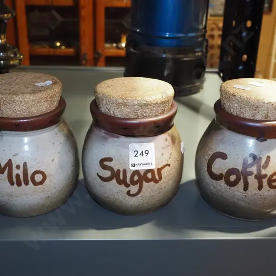 3x studio pottery storage canisters