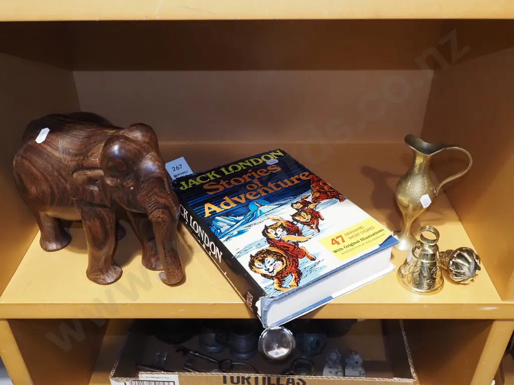 Jack London book, wooden elephant - no tusks, brass ware Image 1++