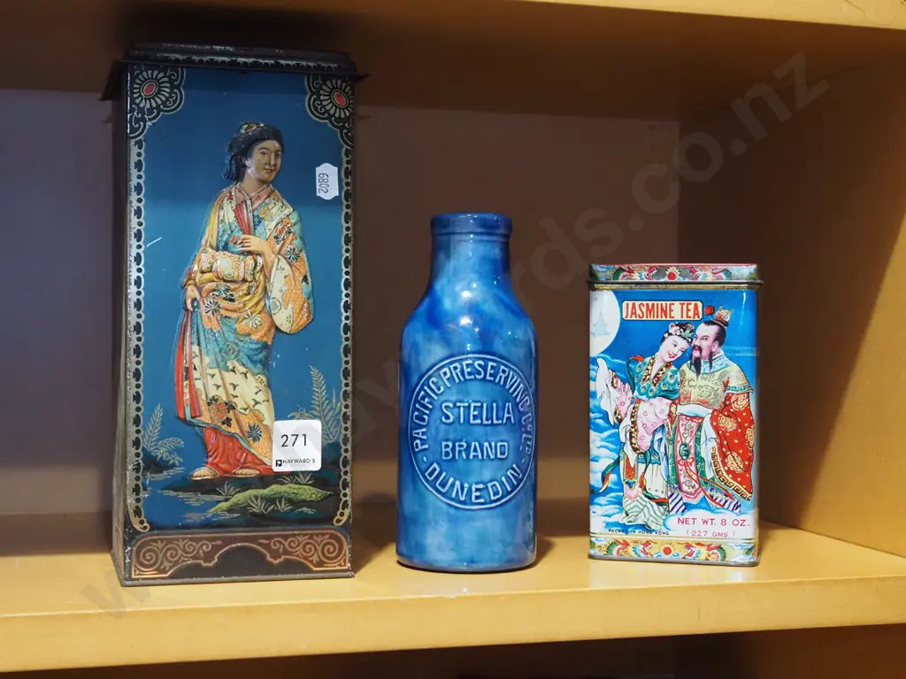 vintage tins, Pacific Preserving Co Dunedin bottle H185 Image 1++