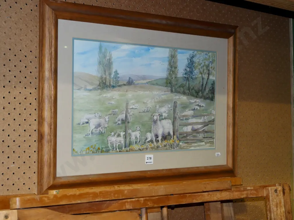 Veronica Fisher - frameed watercolour - spring lambs Image 1++