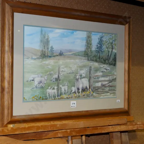 Veronica Fisher - frameed watercolour - spring lambs