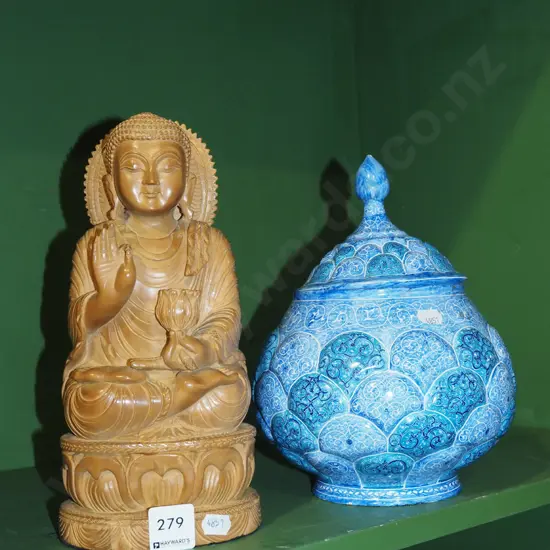 carved buddha H260,  decorative metal lidded canister