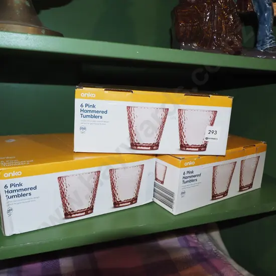 3x boxes of 6 pink hammered tumblers