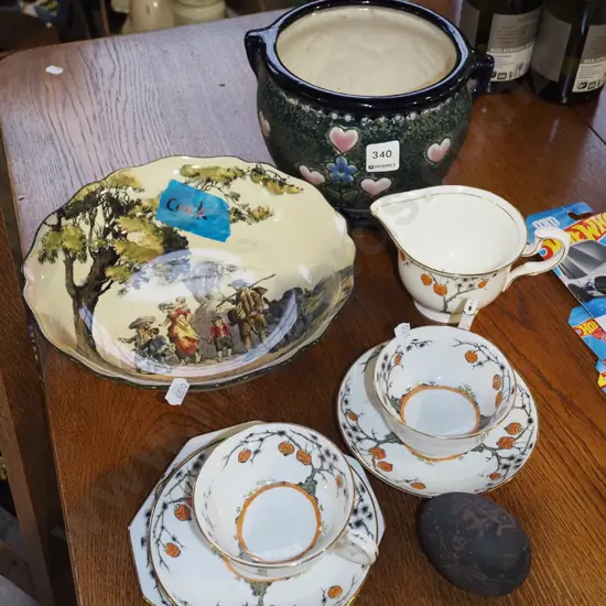 Amphora jardiniere - crack, Doulton bowl, Paragon cups, saucers etc