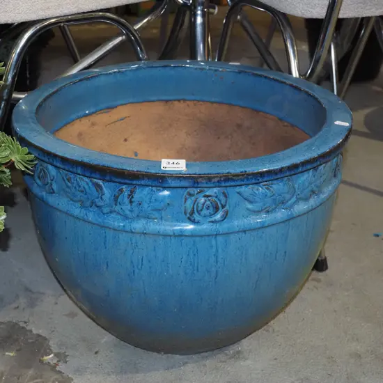 blue glazed planter H320