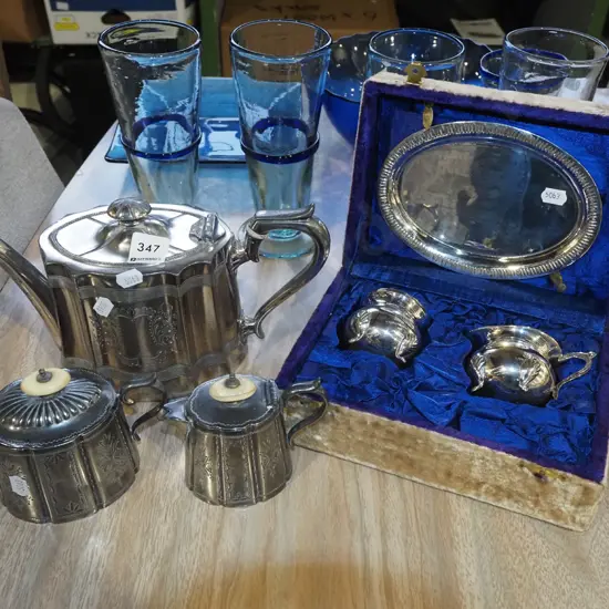 plated creamer, sugar and plate in prensentation box etc