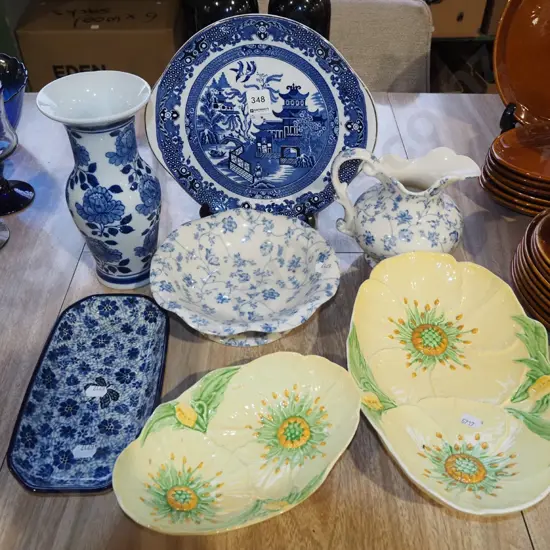willow plate, Carlton Ware dishes, vase etc