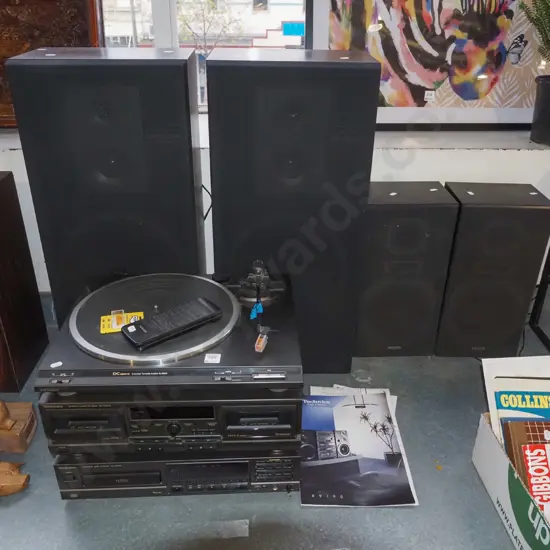 Technics CD player, twin cassette, turntable & speakers - no amplifier