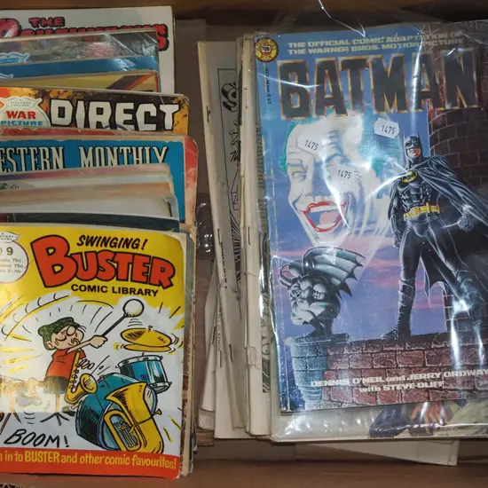 box; Commando magazines, Batman comics etc