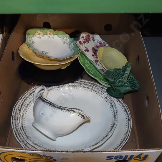 box; Grindley ashets, jug, ceramic basket etc