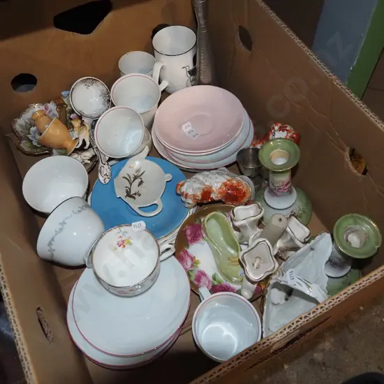 box; coffee cups, candlesticks etc