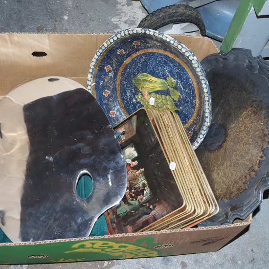 box; placemats, alloy footed serving tray etc