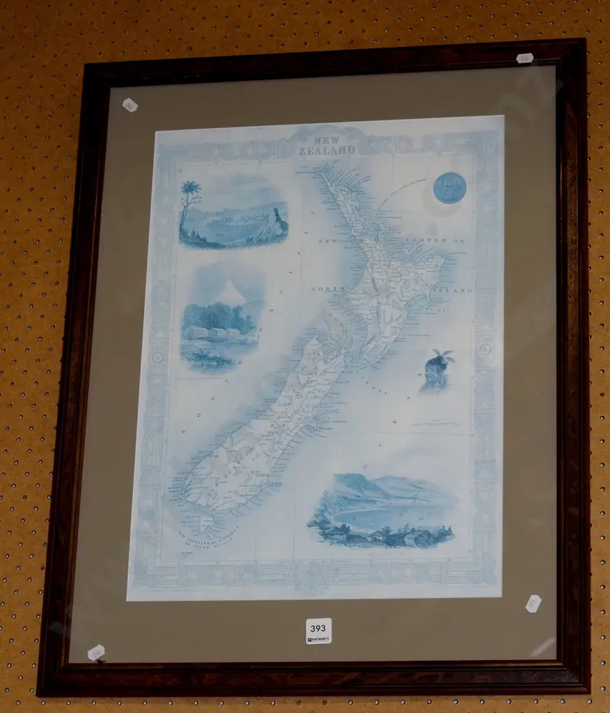 framed faded map of New Zealand Image 1++