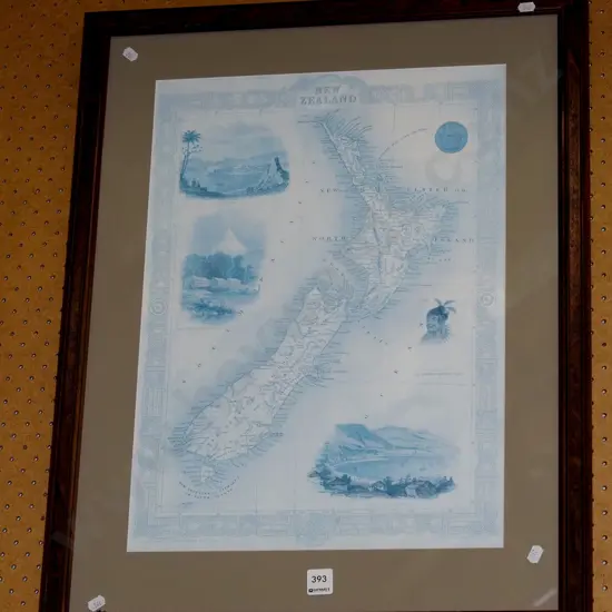 framed faded map of New Zealand