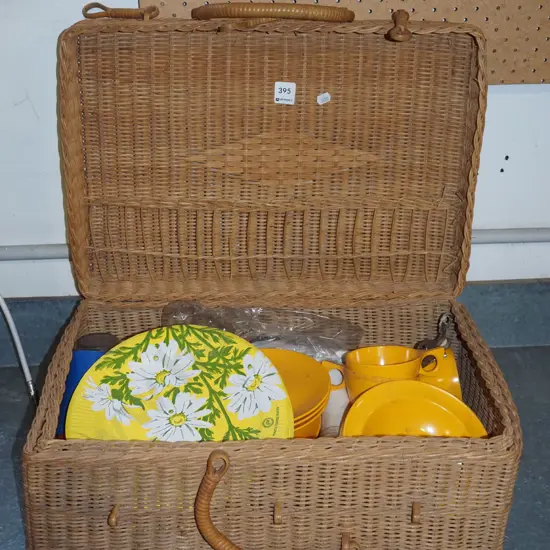 cane picnic hamper and contents