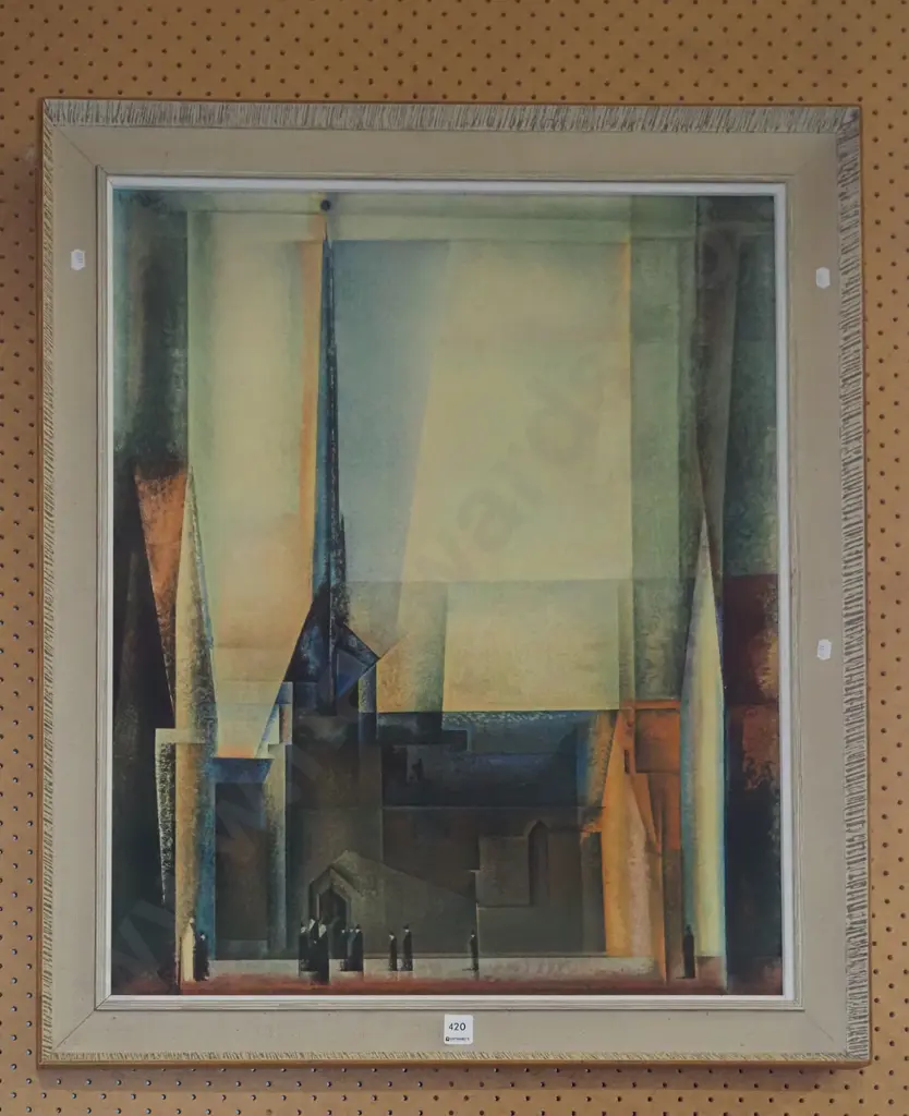framed retro print - cubist people and cathedral Image 1++