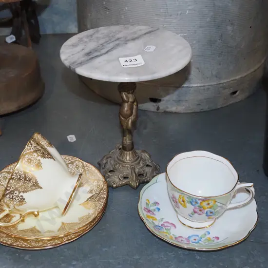 small brass and marble figural based stand, Royal Albert cup and saucer, Hammersley trio 