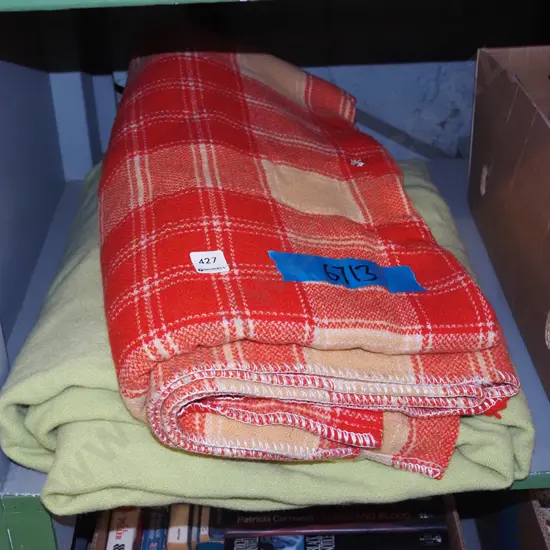 red checked woollen blanket, lime green blanket