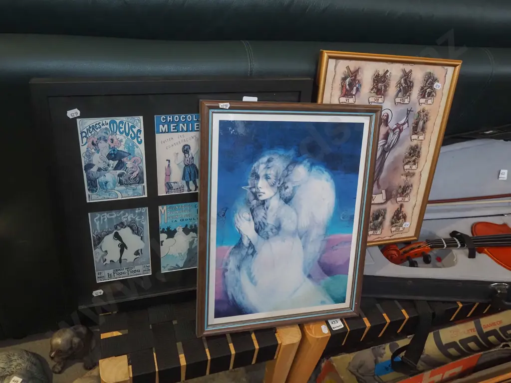 1x framed French themed postcards, 2x others Image 1++