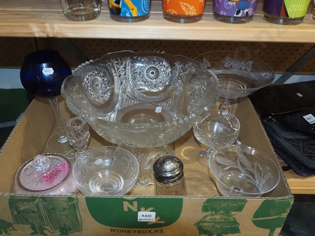 box; comport, blue glass goblet etc Image 1++