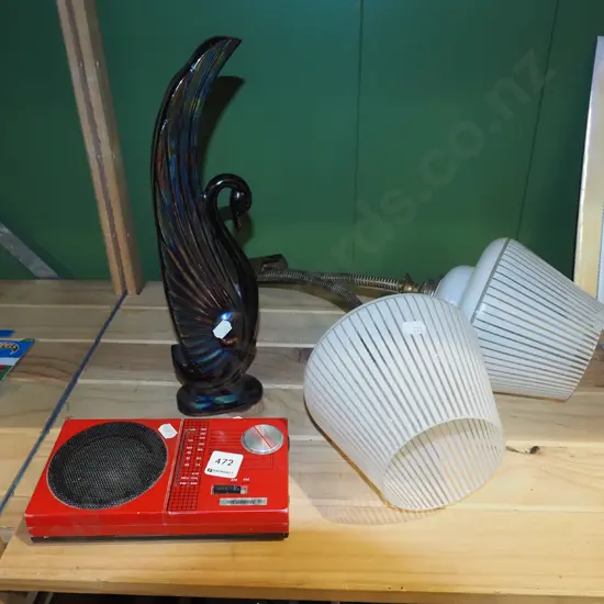 1980s AM/FM radio , retro wall light fittings, lustre swan 